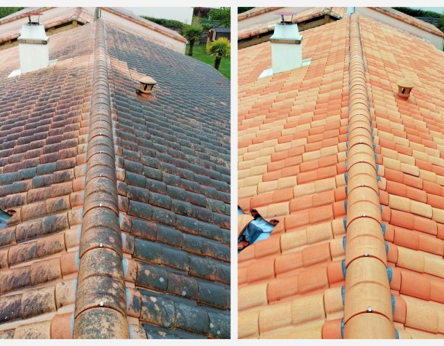 montage de toiture avant et après nettoyage et traitement des t